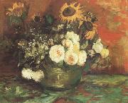Bowl with Sunflowers,Roses and other Flowers (nn040, Vincent Van Gogh